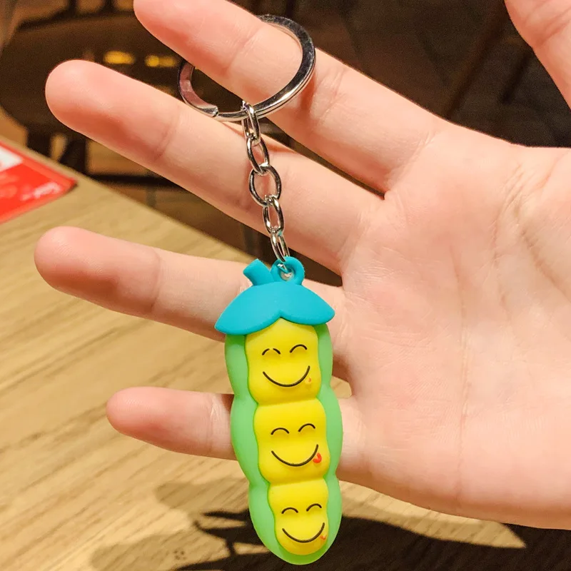 

Cute Vegetable Peas Keychain Creative Toy Silicone PVC Bag Car Pendant Couple Gift Key Ring Accessories