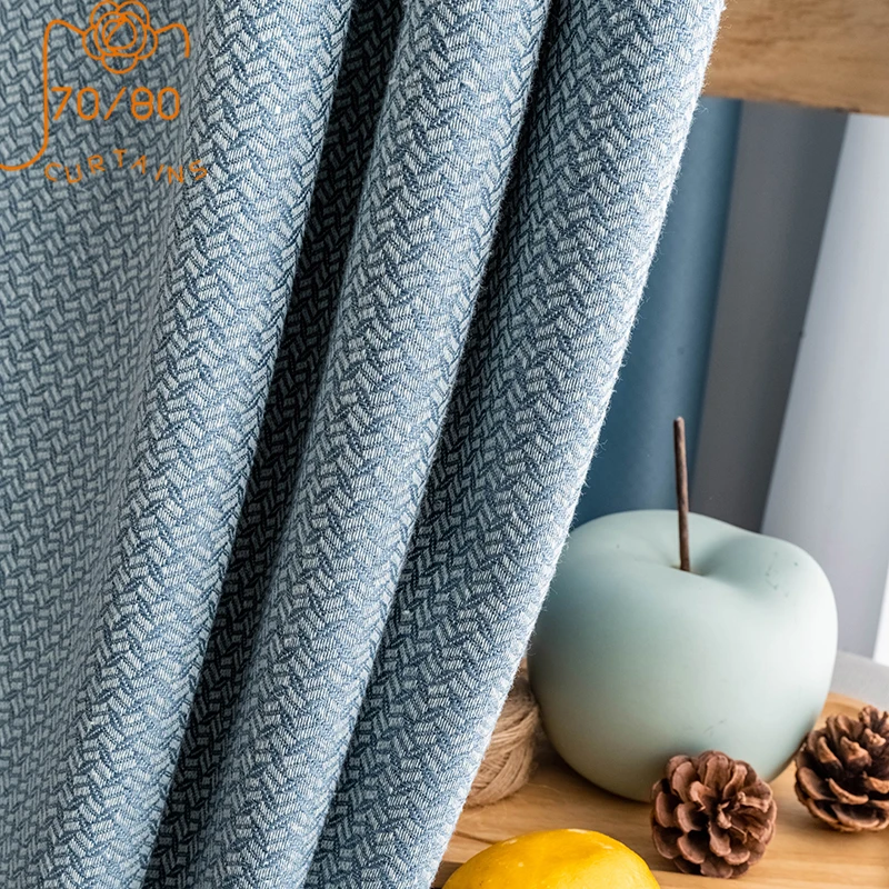 2021 New Cotton and Linen Small Leaf Jacquard Thickened Blackout Curtains for Living Room Bedroom Finished Product Customization