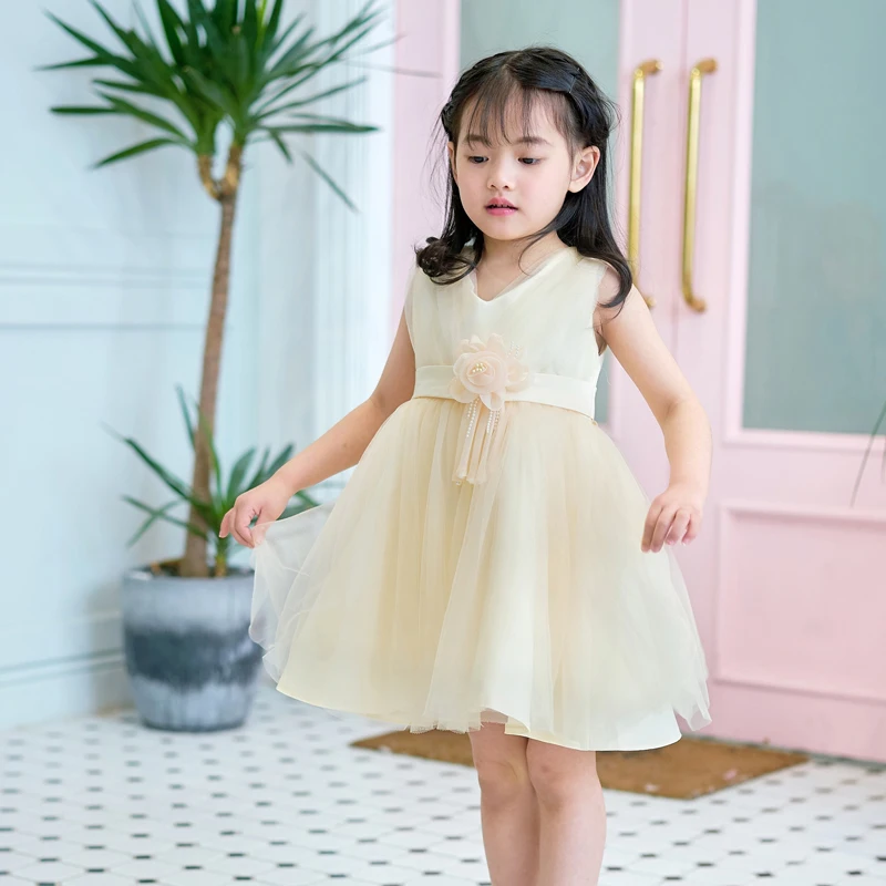 Бежевые вечерние платья с цветочным узором для девочек модные принцессы из тюля