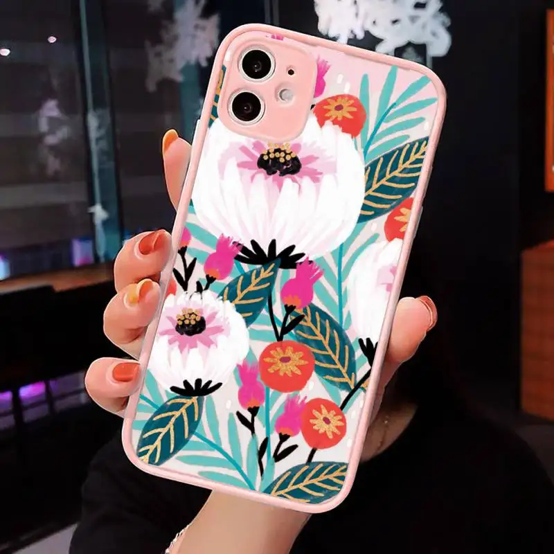 

Aesthetics retro Flower Romantic Phone Cases matte transparent For iphone 7 8 11 12 plus mini x xs xr pro max cover
