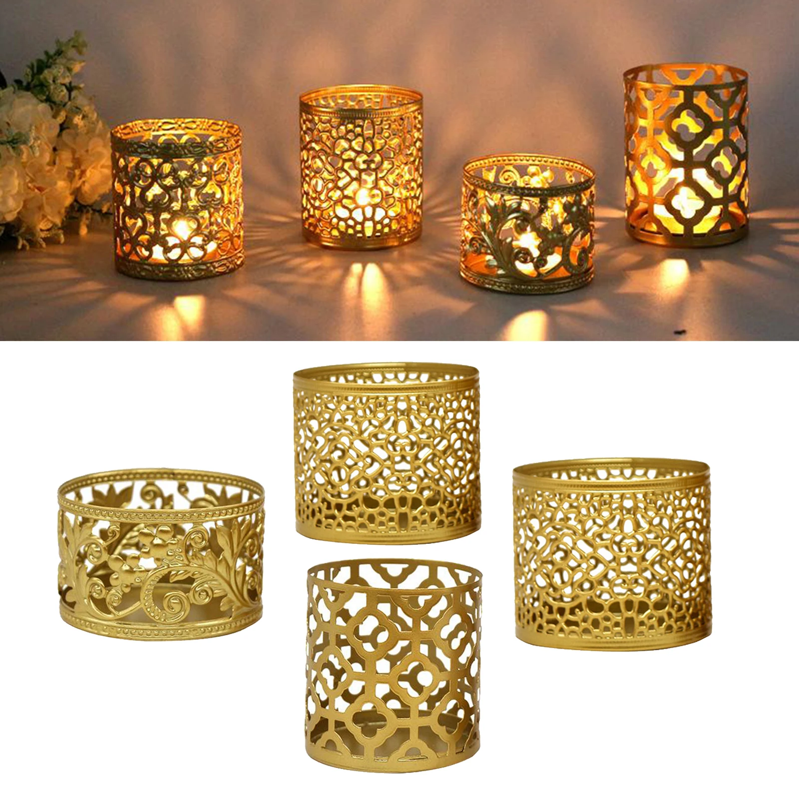 

Geometric Metal Candle Holder, Iron Hollowed-out Tealight Candlestick Holder