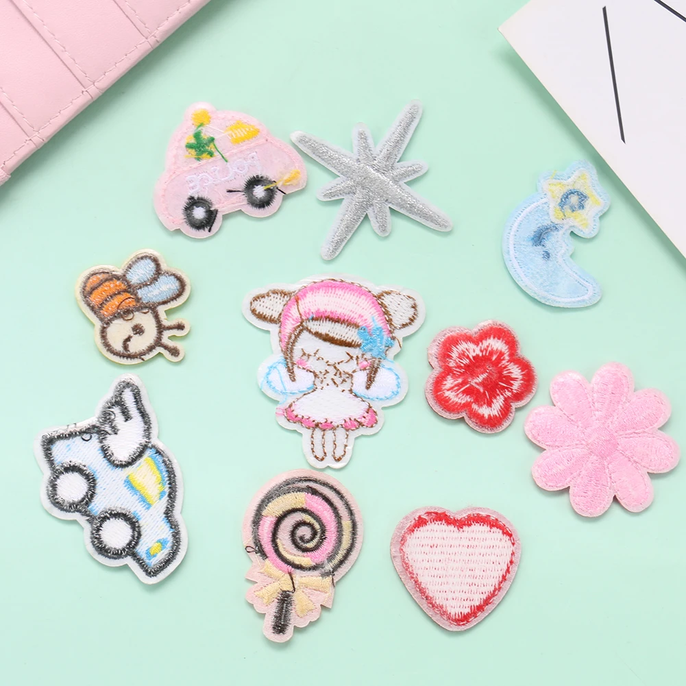 5 шт. мини Мультяшные нашивки вышитая ткань милая девушка красный цветок любовь