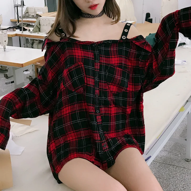 Rosetic готические женские клетчатые рубашки в стиле ретро топы с ремешком и блузки