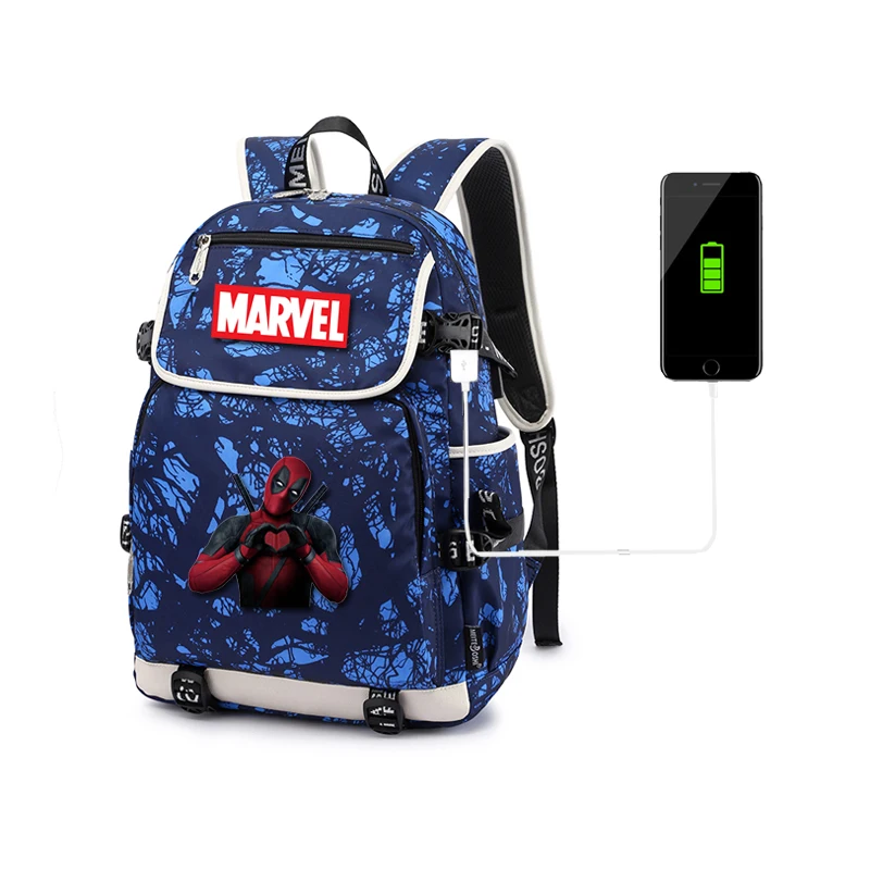 MARVEL Boys Girls Teenage Backpack USB Charging School Bag Large capacity nylon waterproof school bag Travel Bag Mochila