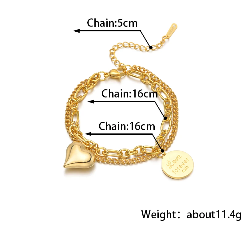 

Letdiffery New Heart Pendant Bracelet Stainless Steel Multi-layer Chain Style Women Party Jewelry Birthday Anniversary Gifts