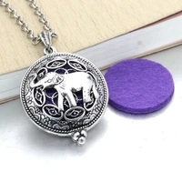 new style retro elephant pattern pendant necklace round metal pendant openable perfume smell necklace pendant retro jewelry