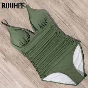 Слитный купальник RUUHEE, женский купальный костюм, сексуальный однотонный костюм, купальный костюм с пуш-ап, Мягкий купальник, пляжная одежда, монокини, 2021