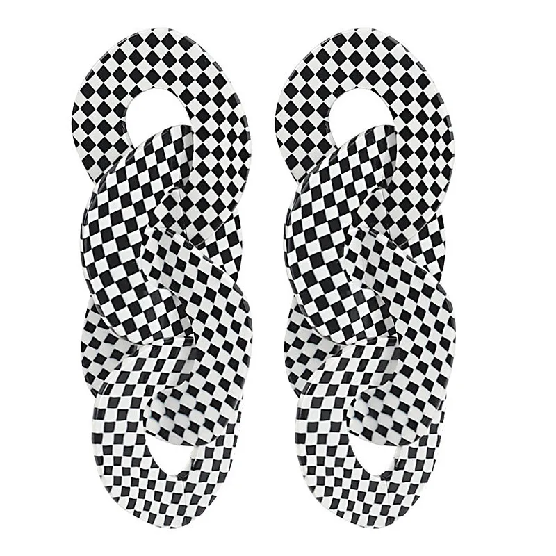 

FishSheep Long Vintage Geometric Black White Grid Acrylic Drop Earrings For Women Big Statement Fashion Earring Jewelry Gifts