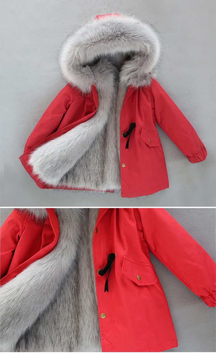Dollplus/-30 градусов новая одежда для девочек с длинными рукавами, одежда с мехом зимняя куртка теплая детская одежда утепленный пуховик с капюшоном, пальто из искусственного меха подростков верхняя одежда; парка