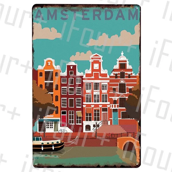 

Амстердам металлическая пластина Оловянная табличка металлический Винтаж Декор металлический знак металла плакат домашний бар паб кафе у...