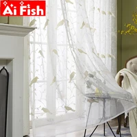 pastoral bird towel embroidered voile curtains for living room white sheer curtains tulle for kitchen window curtains fabric 40
