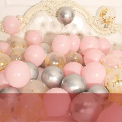 pink silver gold 15 шт./лот, 12 дюймов, металлические хромированные латексные шары+ прозрачные Серебристые конфетти, шары на свадьбу, день рождения, розовое золото, латексные вечерние шары, Декор - Цвет: pink silver gold