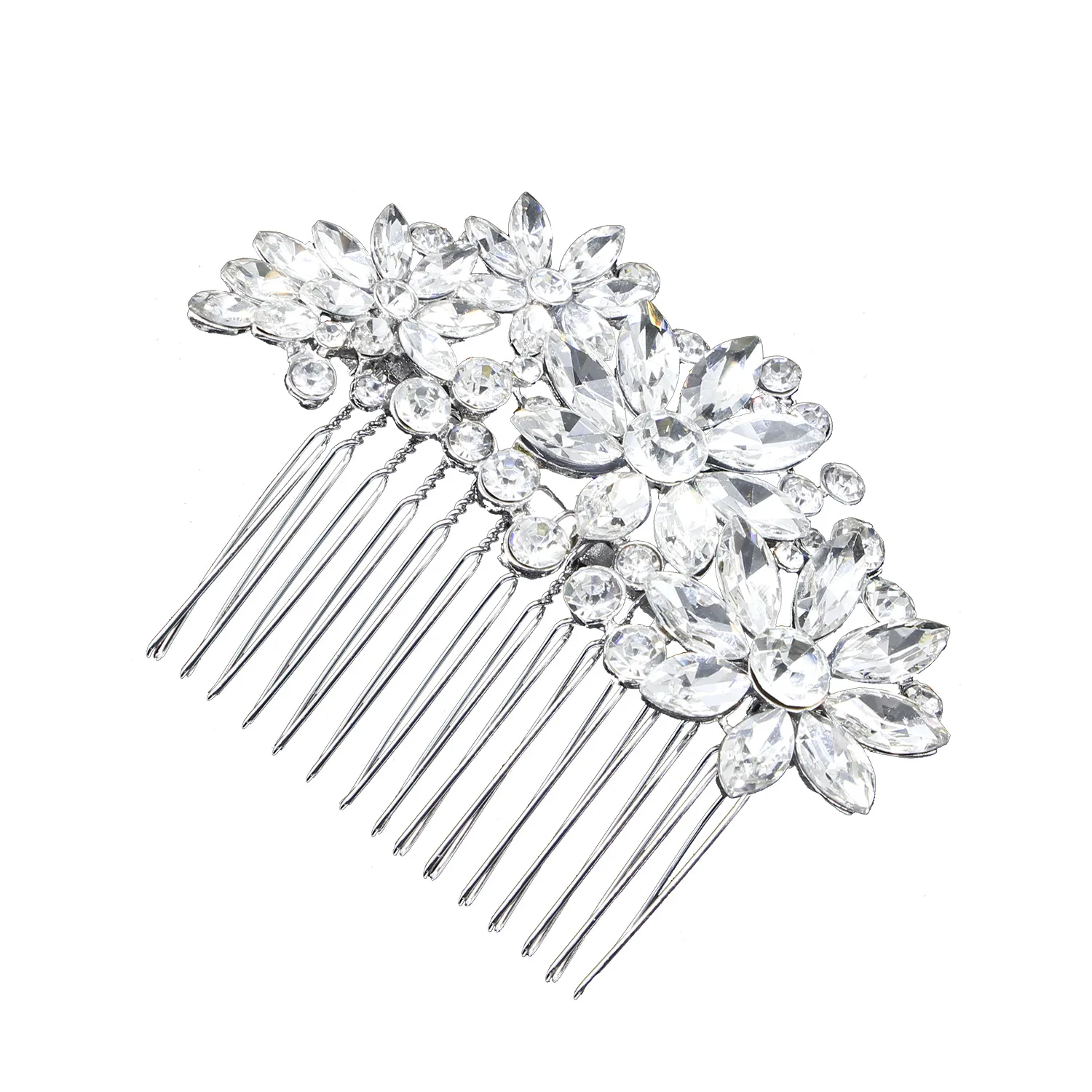 

Le Liin Bridal Crystal Silver Flower Hair Comb Floral Style Barrette Bride Hair Jewelry Bridesmaid Wedding Hair Accessories