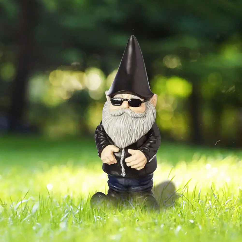 

Creative Indoor Outdoor Garden Gnome with Black Suit Statue Gangster-like Resin Waterproof for Home Office Garden Decor