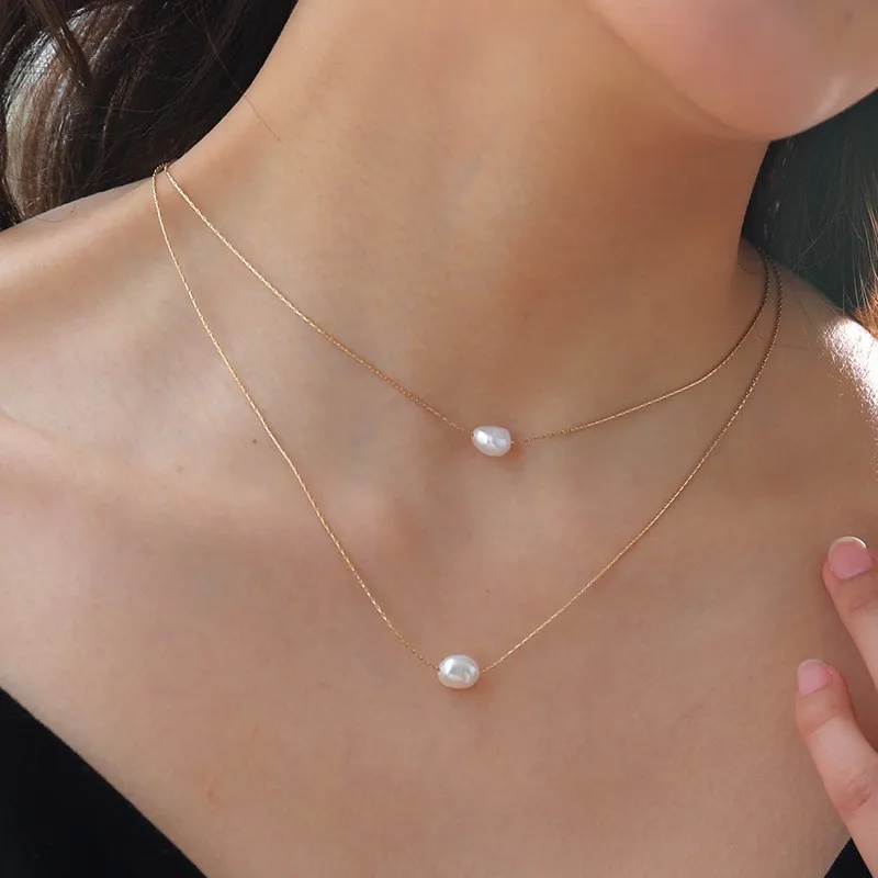 

Pearl Necklace For Woman Double Layers Chain Christmas Gift Natural Freshwater Pearl Jewelry Female
