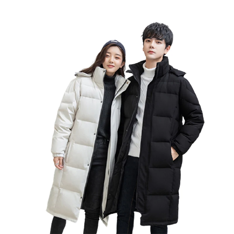 Winter 2021 new men down jackers  white duck down casual X-long hooded coat brand fashion couples jackets hat Detachable