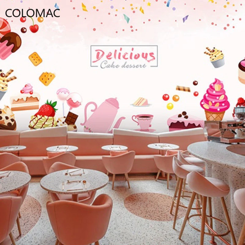 

Colomac Custom Milk Tea Shop Restaurant Decoration Wallpaper 3d Pink Creative Dessert Shop Background Mural Decor Dropshipping