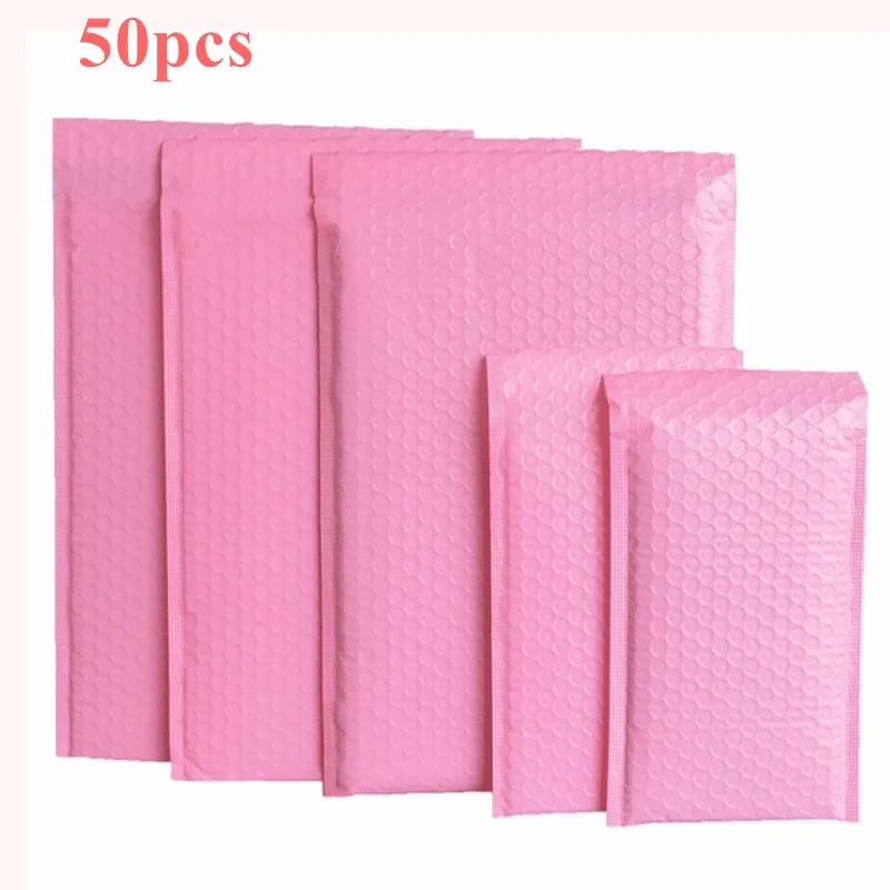 

50Pcs Poly Bubble Envelope Pink Mail Packaging Bags Waterproof and Pressure Proof Self Seal Internet Shipping Packages Bag