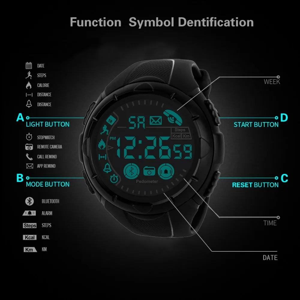 HONHX Bluetooth мужские умные спортивные часы мужские s водонепроницаемые цифровые наручные часы шагомер калории фитнес Relogio Спорт Masculino