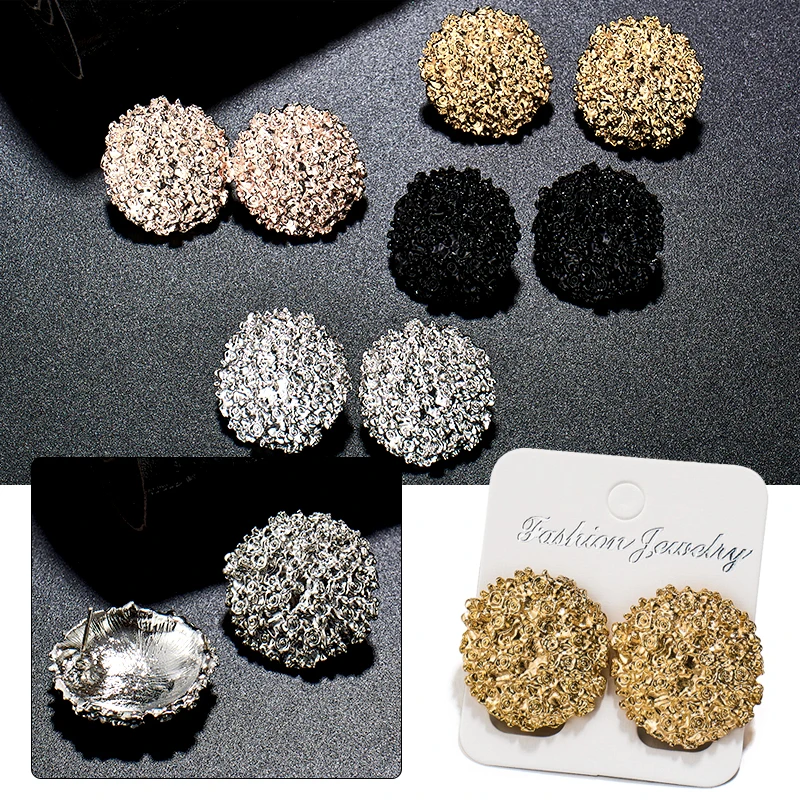 Женские серьги гвоздики SHUANGR круглые овальные золотистые Серебристые черные