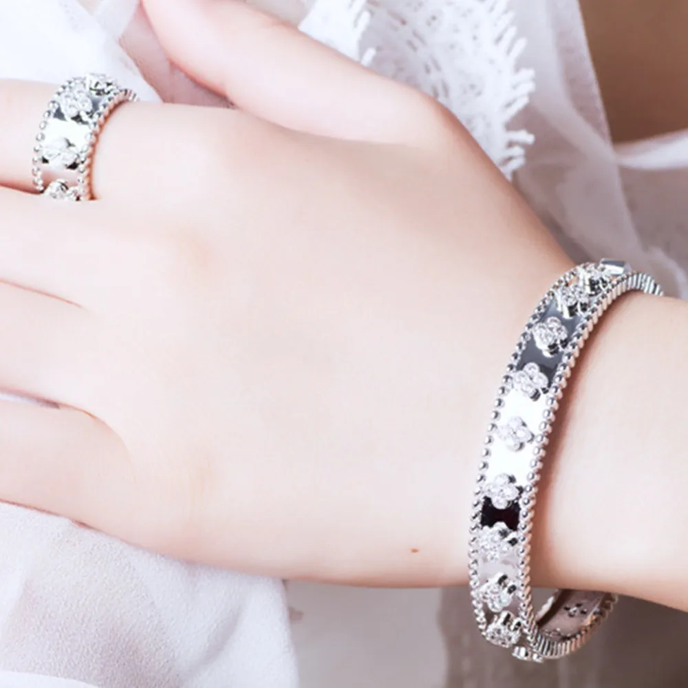 

Women's Gold Color Copper Wedding Bangle and Ring Jewelry Sets Fine Women's Zirconia Bracelet Angel Gift