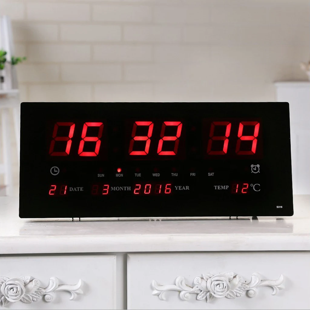 

Extra Big Screen LED Office Wall Clock 24H Calendar -Time - Days - Week - Year Temperature Meter Projection Clocks US