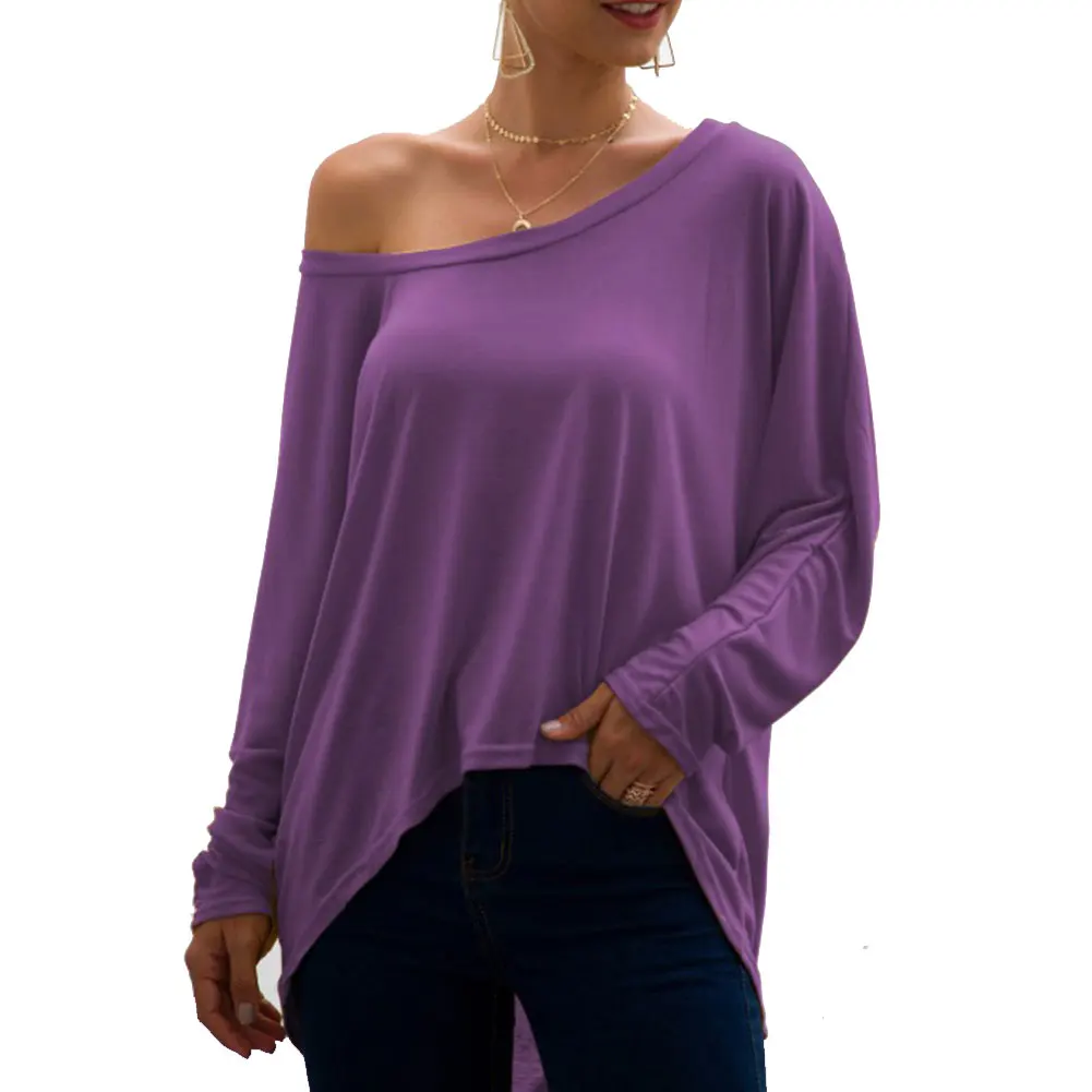 Популярные осенние женские футболки с открытыми плечами Женские однотонные