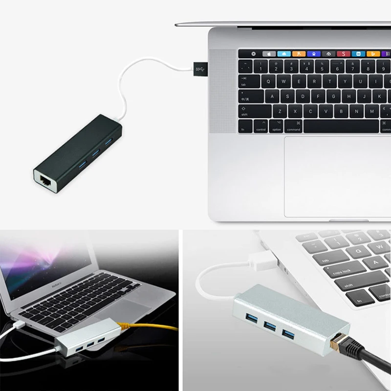 

USB3.0 Hub Gigabit Ethernet Network Adapter+3 For To USB Hub 3.0 10 RJ45 10/100/1000M Port Lan Windows Card