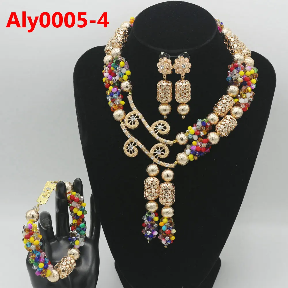 

Bridal Gift Nigerian Wedding African Jewelry Set Fashion Dubai Gold-color Jewelry Set Costume Design Big Necklace Aly0005-1