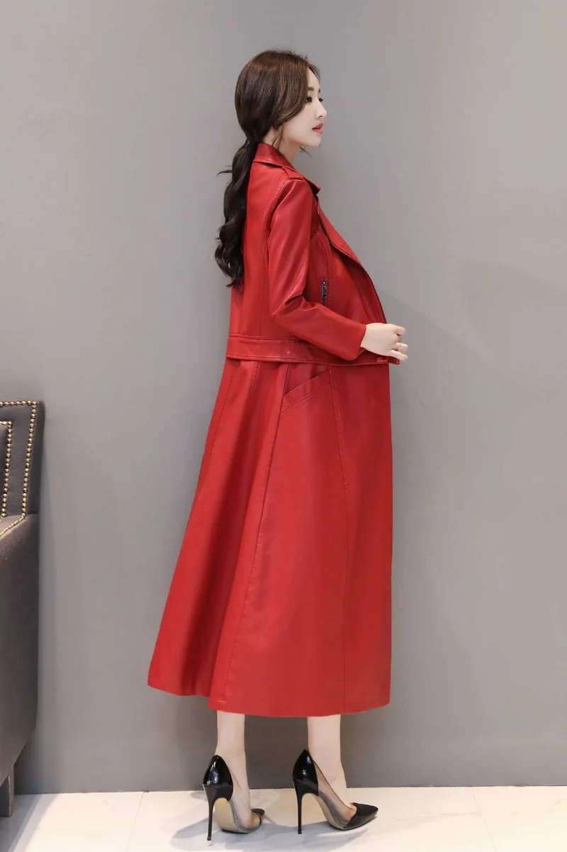 Женское кожаное замшевое х-длинное пальто куртка весна-осень женское облегающее