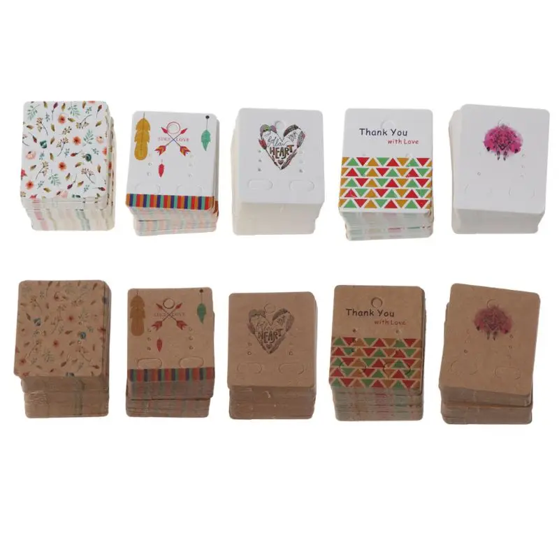

100Pcs Flower Tree Kraft Paper Drop Earrings Card Display Studs Holders Jewelry