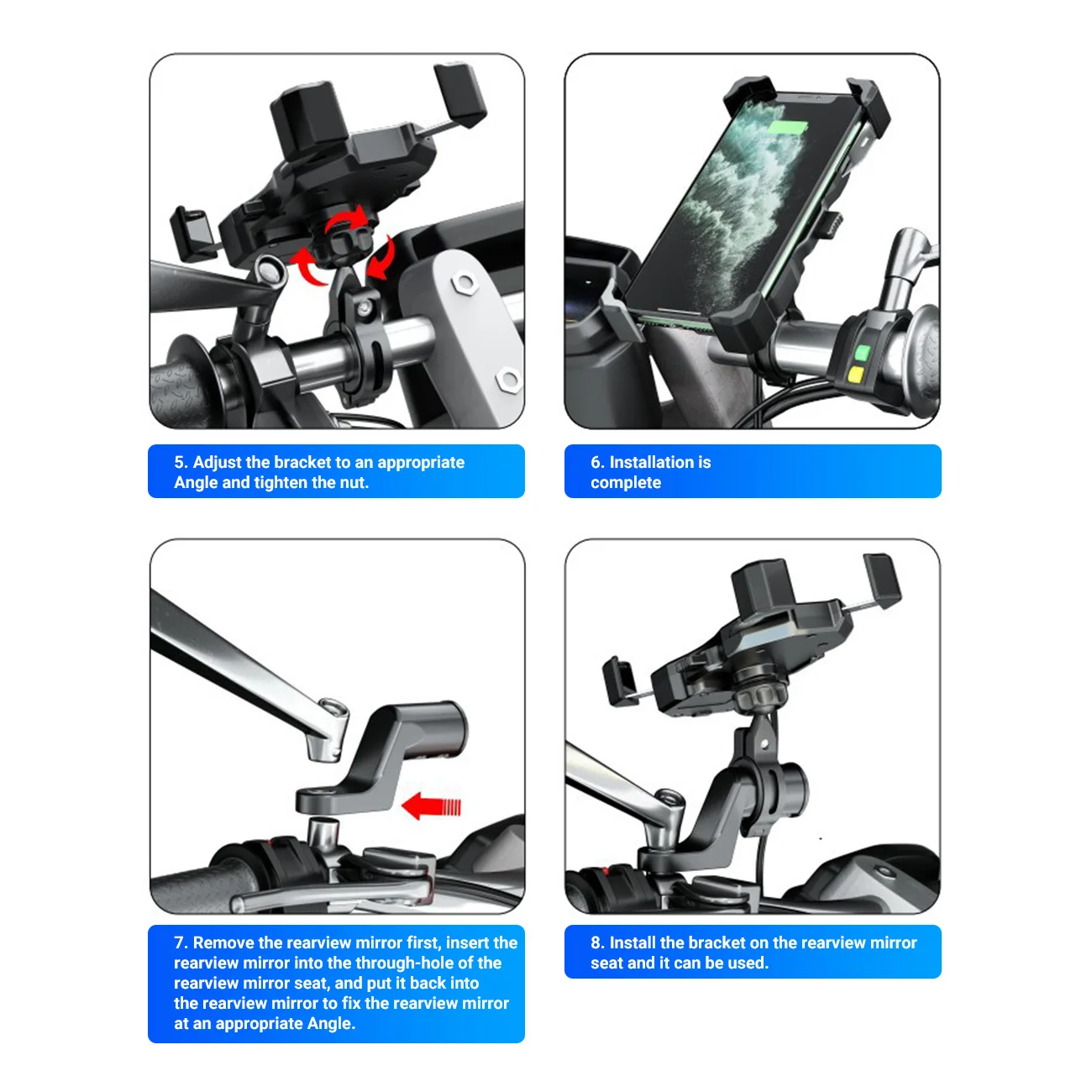 

Motorcycle Phone Holder QC3.0 15W Wireless Smart Charger Wire Charing 2 in 1 Semiautomatic Stand 360 Degree Rotation Bracket