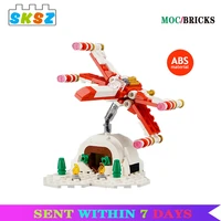 moc 2021 christmas x wing microscale assemble the spacecraft space movie wars series building blocks diy toy with house kid gift