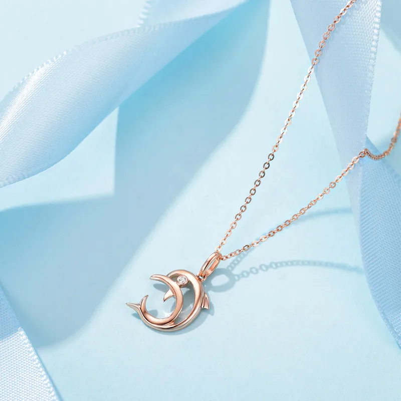 Ожерелье с бриллиантами ZOCAI в виде дельфина воина розовое золото 18 К (AU750) ожерелье