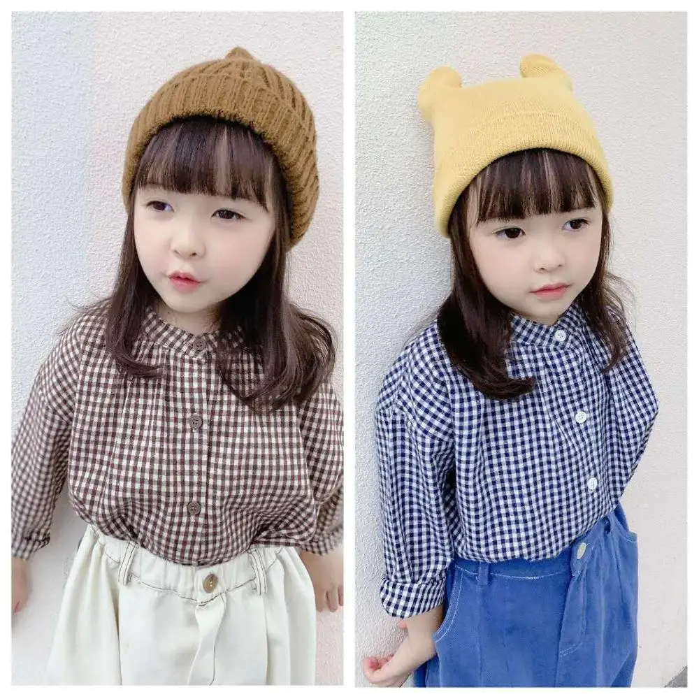 Детская осенняя рубашка в клетку с длинными рукавами Корейском стиле для девочек