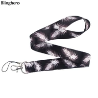 blinghero feather print lanyard for working card stylish phone holder neck straps with keys fashion phone keys accessory bh0314