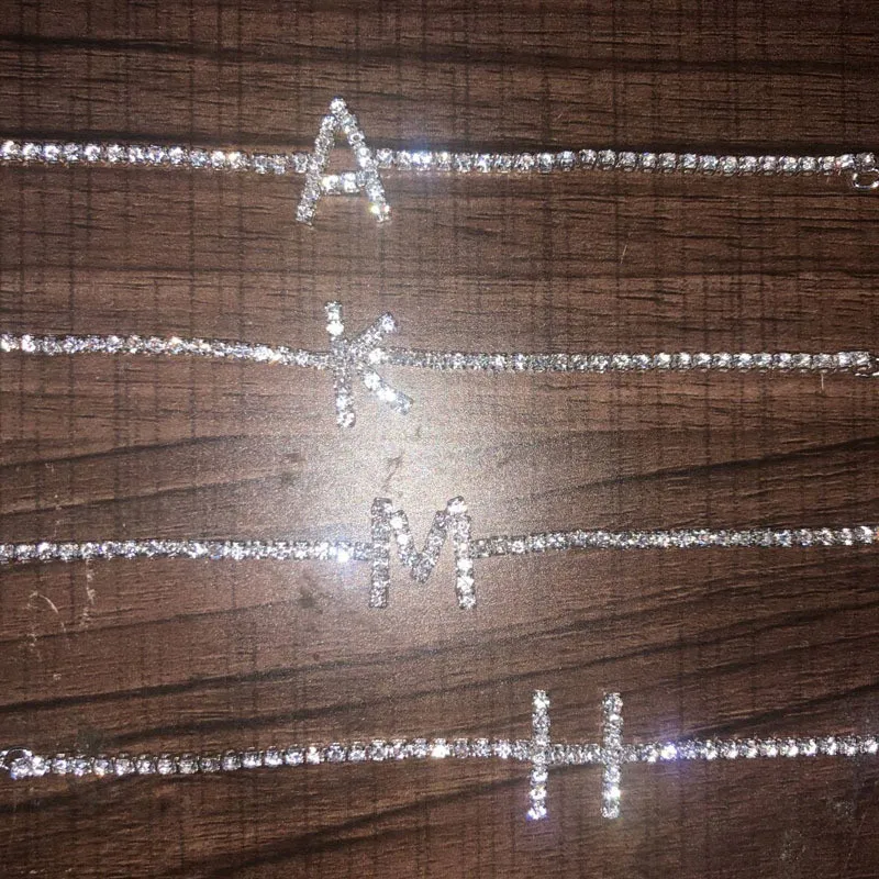 Cubic Zirconia Initial Letter Bracelets Iced Out Chain Bracelet A D E F G H I J K L M N O P Q R S T U V W X Y Z Crystal Jewelry | Украшения