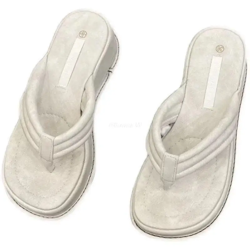 

Y Women Slippers 2021 New Fashion Clip Toe Sandals Women Wedge Platform Soft Slippers Casual Female Candy Color Flock Flip Flops
