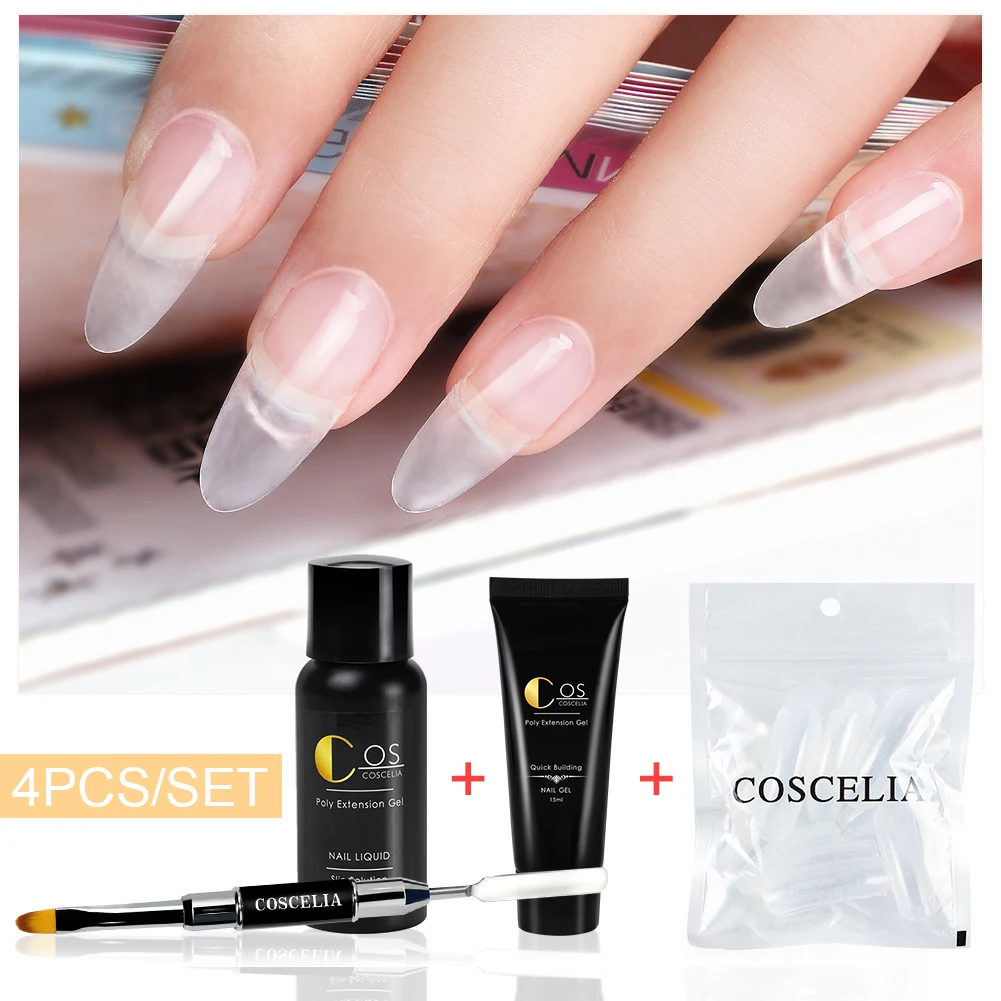 COSCELIA 4pcs / box polyester stretch gel set nail polish UV gel slice brush nail polish gel nail polish set quick manicure