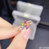 kjjeaxcmy fine jewelry 925 sterling silver inlaid natural tourmaline elegant fresh flower chinese style gem ring support detecti
