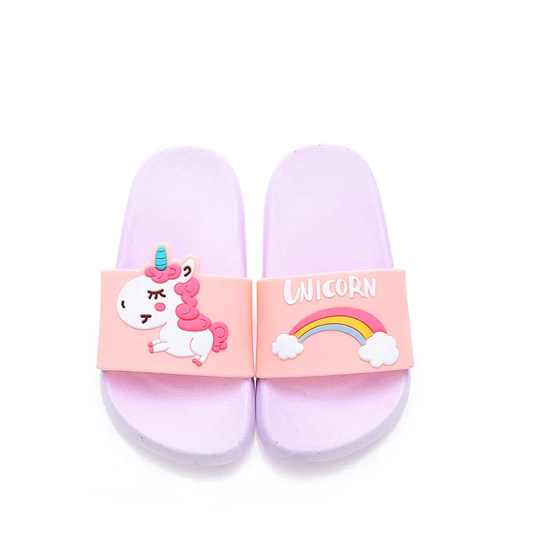 Домашние тапочки с мультяшным единорогом для маленьких детей летние домашние