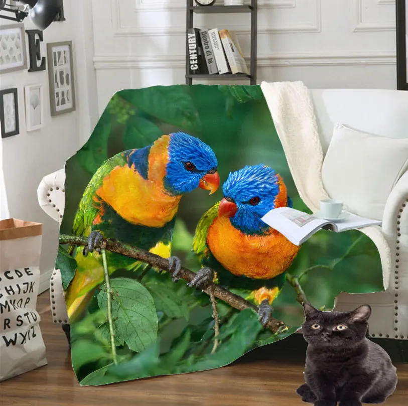 

Новогодний подарок SONSPEE, одеяло с милым рисунком попугая в виде животного, Флисовое одеяло, Подростковый дорожный диван, теплый плюшевый пле...