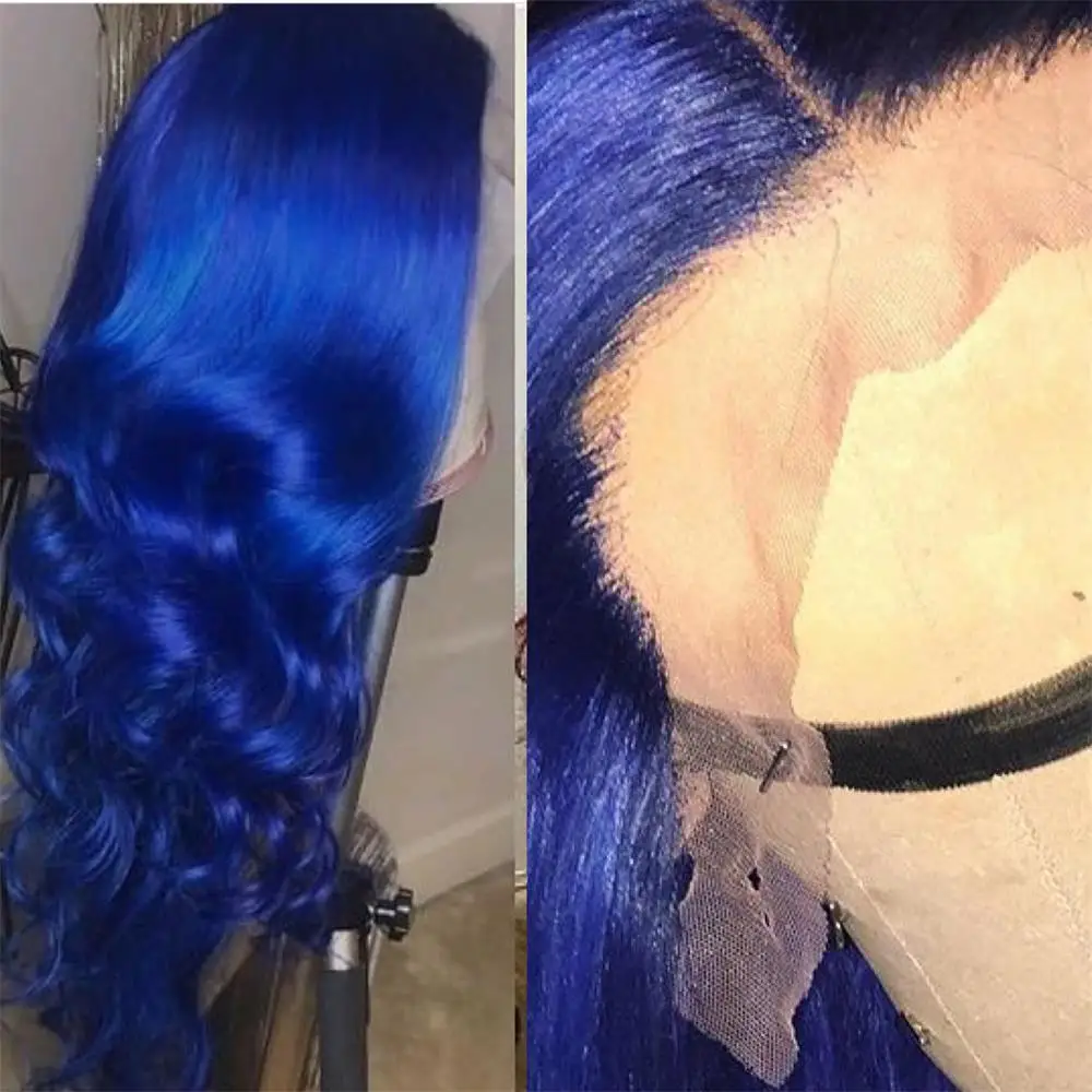 13 × 6 парик фронта шнурка голубые парики человеческих волос шелковистые