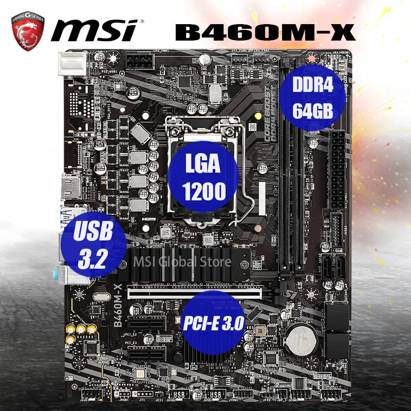 Bestellen MSI B460M-X Motherboard Unterstützung 10th-Gen Cpu DDR4 2933MHz 64GB USB 3,2 PCI-E 3,0 DVI Desktop Intel B460 Mainboard 1200 Micro ATX