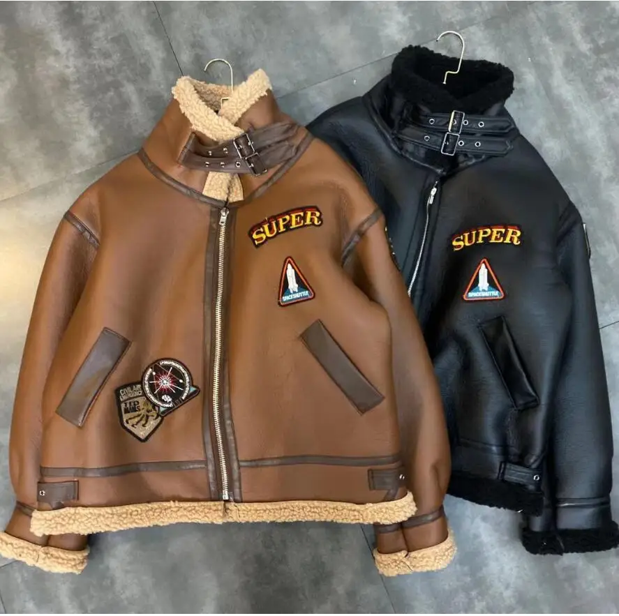 Женская куртка из овечьей кожи новая Толстая свободная короткая искусственной