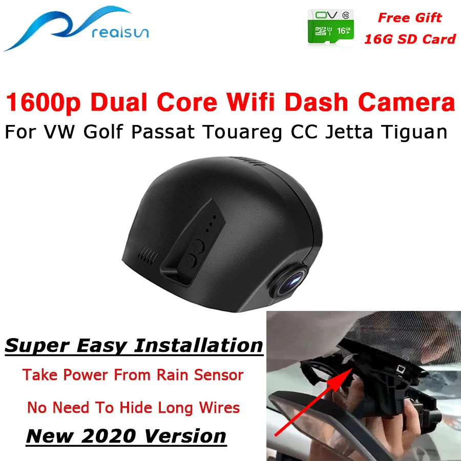 Realsun 1600P Автомобильный видеорегистратор двухъядерный Novatek 96675 Wifi для VW Volkswagen Golf