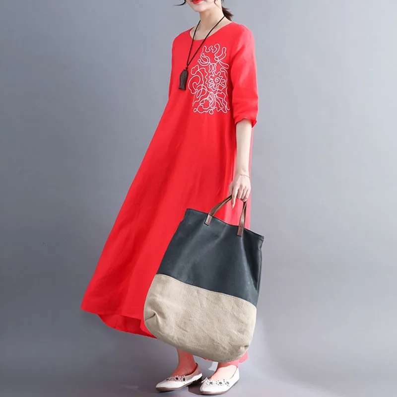 Женское длинное платье из хлопка и льна свободные удобные повседневные платья в
