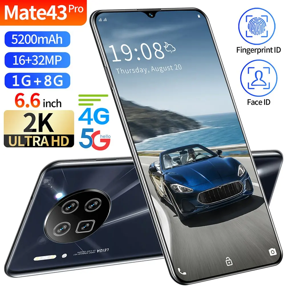 

Mate43 Pro Android Moblie Phone RAM 1 ROM 8GB Face Unlocked Smartphones 6.6-inch 2 SIM Card Cellphone