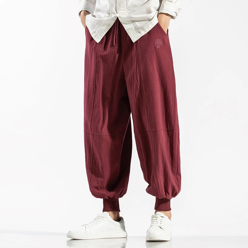 

2020 Mens Wied Leg Trousers Streetwear Men Harem Pants Cotton Linen Vintage Casual Jogger Sweatpants Male Loose Large Size 5XL