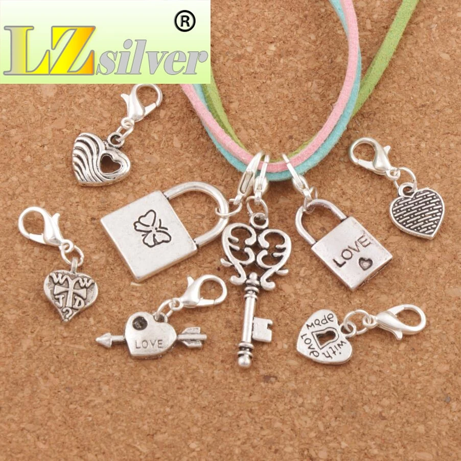 80pcs Zinc Alloy Love Heart Locket Keyhole Heart Clasp European Lobster Trigger Clip On Charm Beads CM24